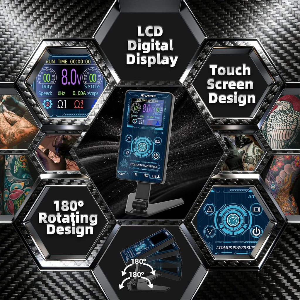 Tattoo Power Supply Touch Screen Digital LCD Power Supply with Clip Cord Foot Pedal Connection Port for Tattoo Machines