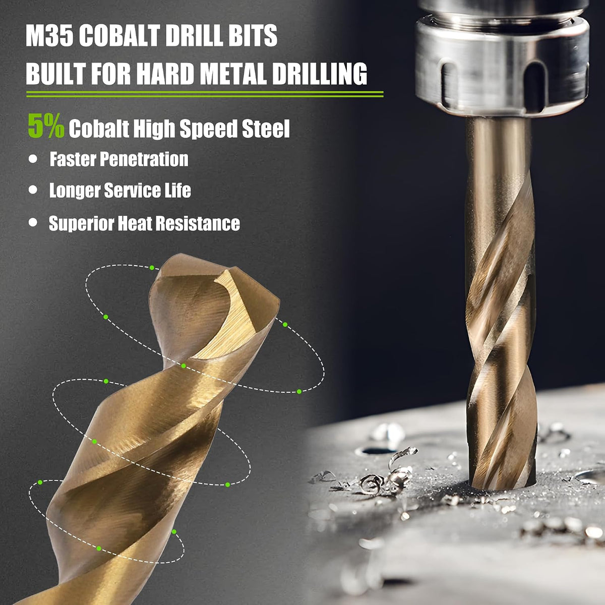 M35 Cobalt Drill Bit Set, 60PCS Number Size HSS Jobber Length Bits