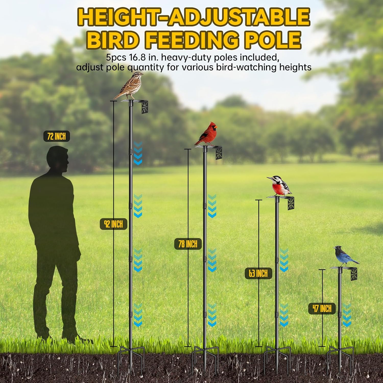 92-Inch Thickened Bird Feeder Pole with Squirrel Proof Design | 2-in-1 Bird house Bracket, Heavy Duty Bird House