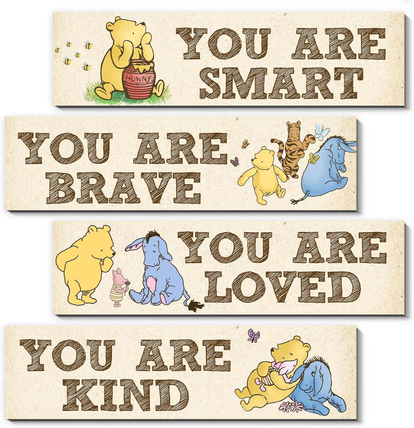Winnie Room Decor- the Pooh Sign-Wooden Baby Stuff-Vintage Nursery Decor-4PCS Wall Decor Wall Art(Classic)-You Are