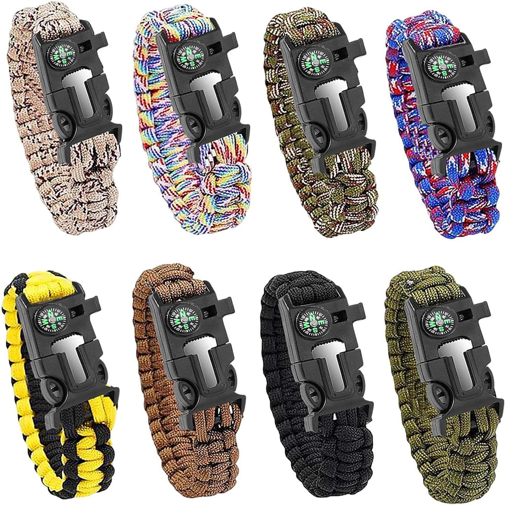 Survival Paracord Bracelet with Fire Starter Compass Whistle - Adjustable Emergency Wristband for Camping Hiking Outdoor