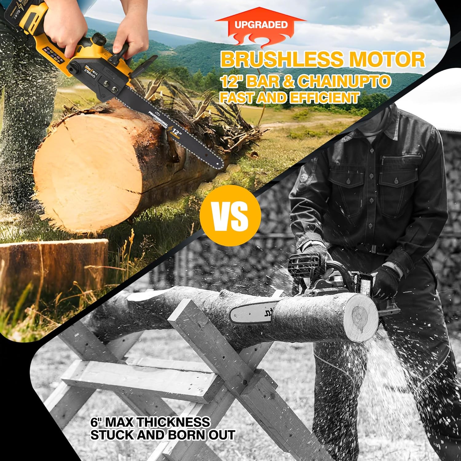 12" Electric Chainsaw Cordless, 20V Battery Powered Cordless Chain Saw, Chainsaw with 2 x 4.0Ah Lithium ion Battery