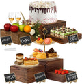 6-Pack Wood Risers Display Stands, Multi-Height Food Risers for Buffet Table, Rustic Wooden Cake & Cupcake Stands for