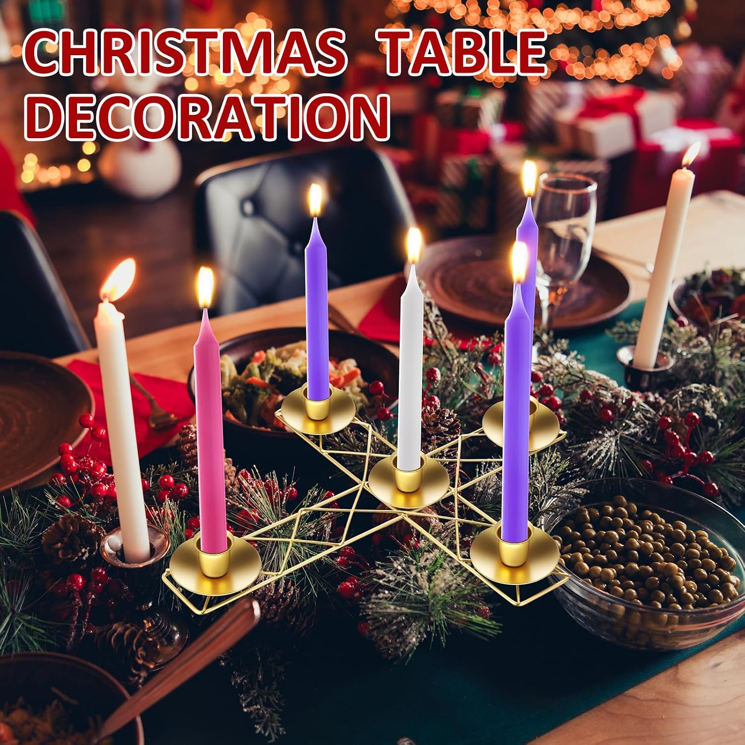 1 Pcs Christmas Advent Candle Wreath Ring Metal Candle Holder for Pillar Advent Rustic Candlesticks Holders for Xmas