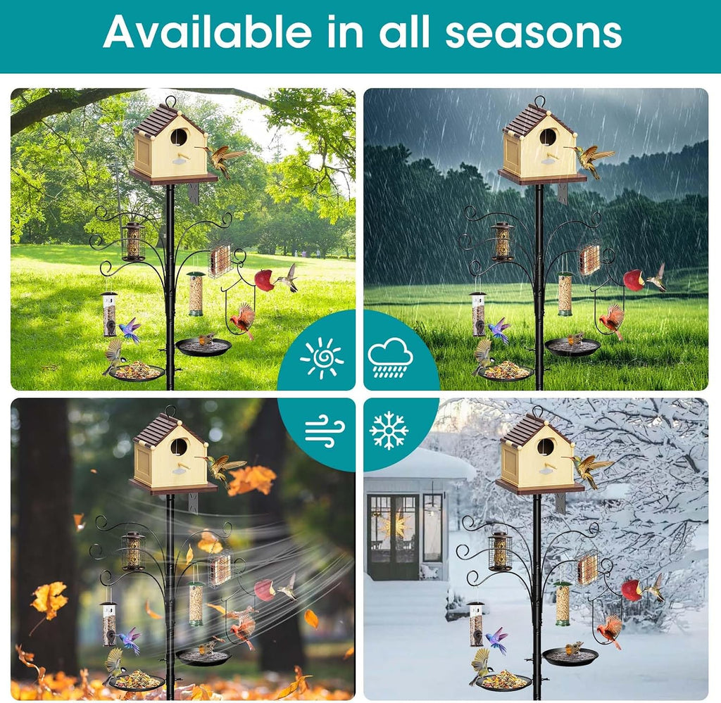 108 Inch Bird Feeder Pole Squirrel Proof, Heavy Duty Bird House Pole, Adjustable Bird Feeder Stand with 5 Shepherds
