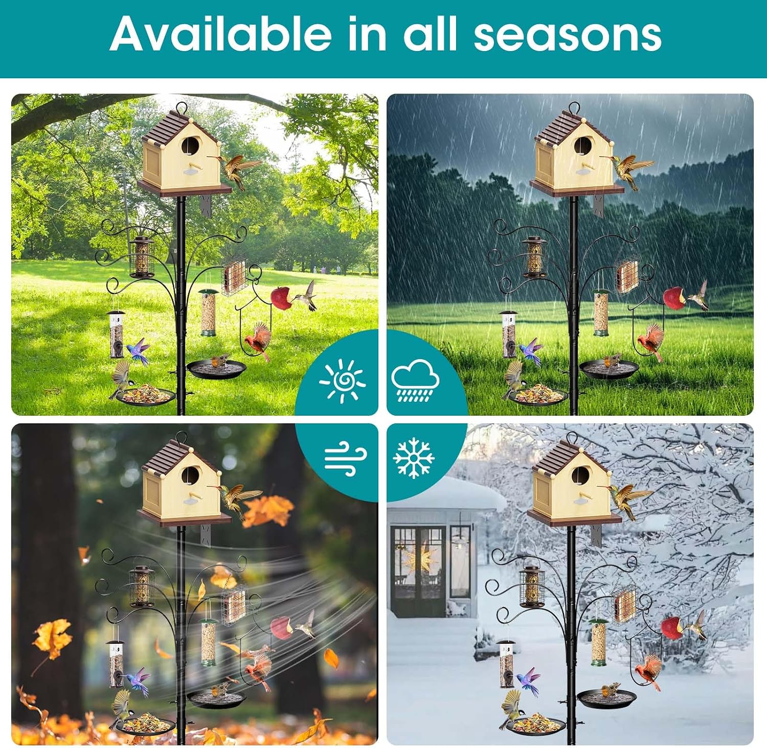 108 Inch Bird Feeder Pole Squirrel Proof, Heavy Duty Bird House Pole, Adjustable Bird Feeder Stand with 5 Shepherds