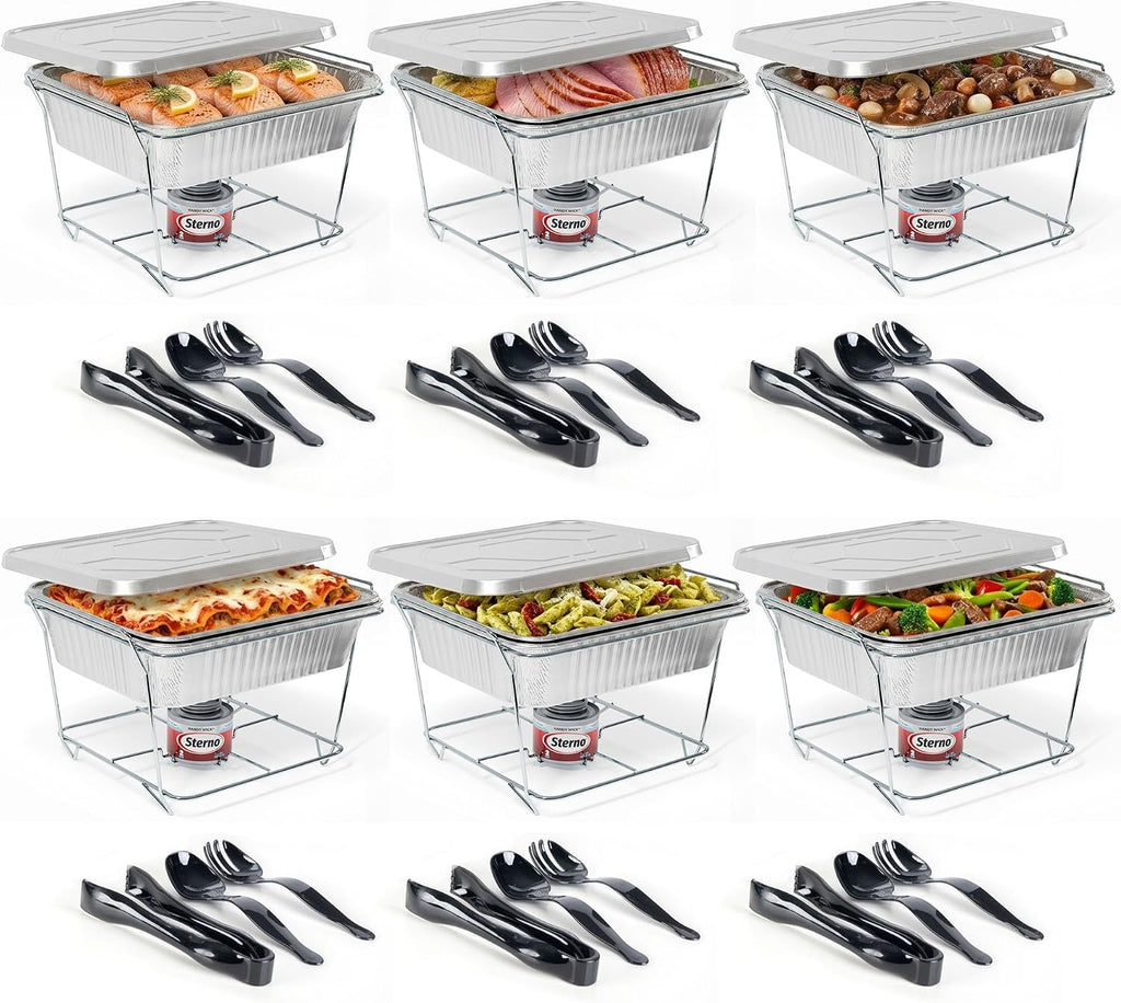Half Size Disposable Chafing Dish Buffet Set with Fuel, 6 Pack