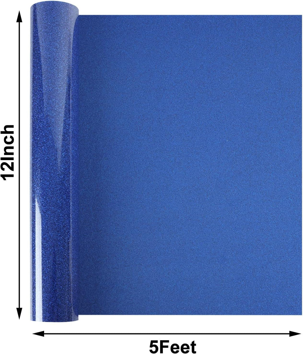 Heat Transfer Vinyl Roll - Glitter HTV Vinyl Adhesive Blue Iron on Vinyl for T Shirt (Blue Glitter, 12inch x 5feet)