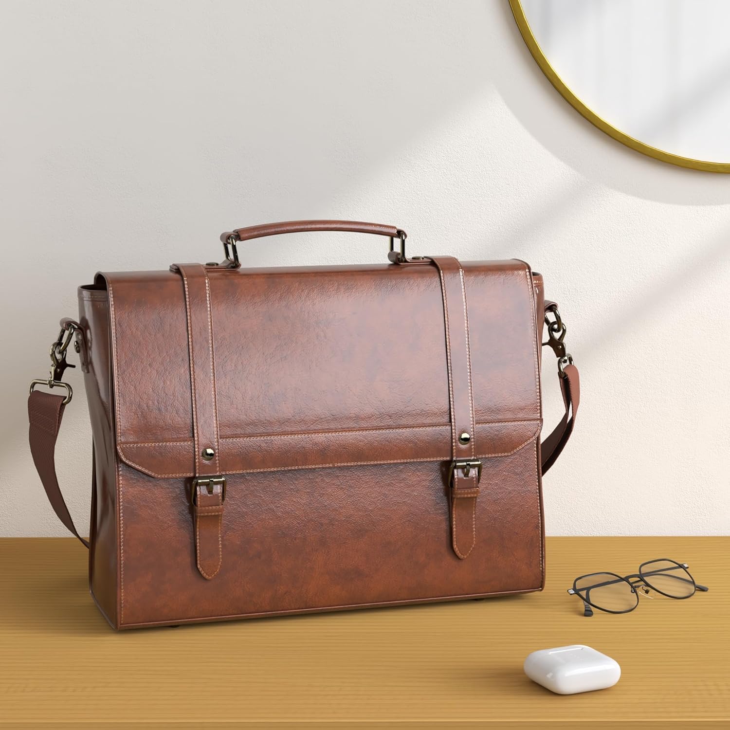 Messenger Bag for Men 15.6 inch Vintage Leather Waterproof Laptop Briefcase Large Computer Laptop Bag Leather Satchel