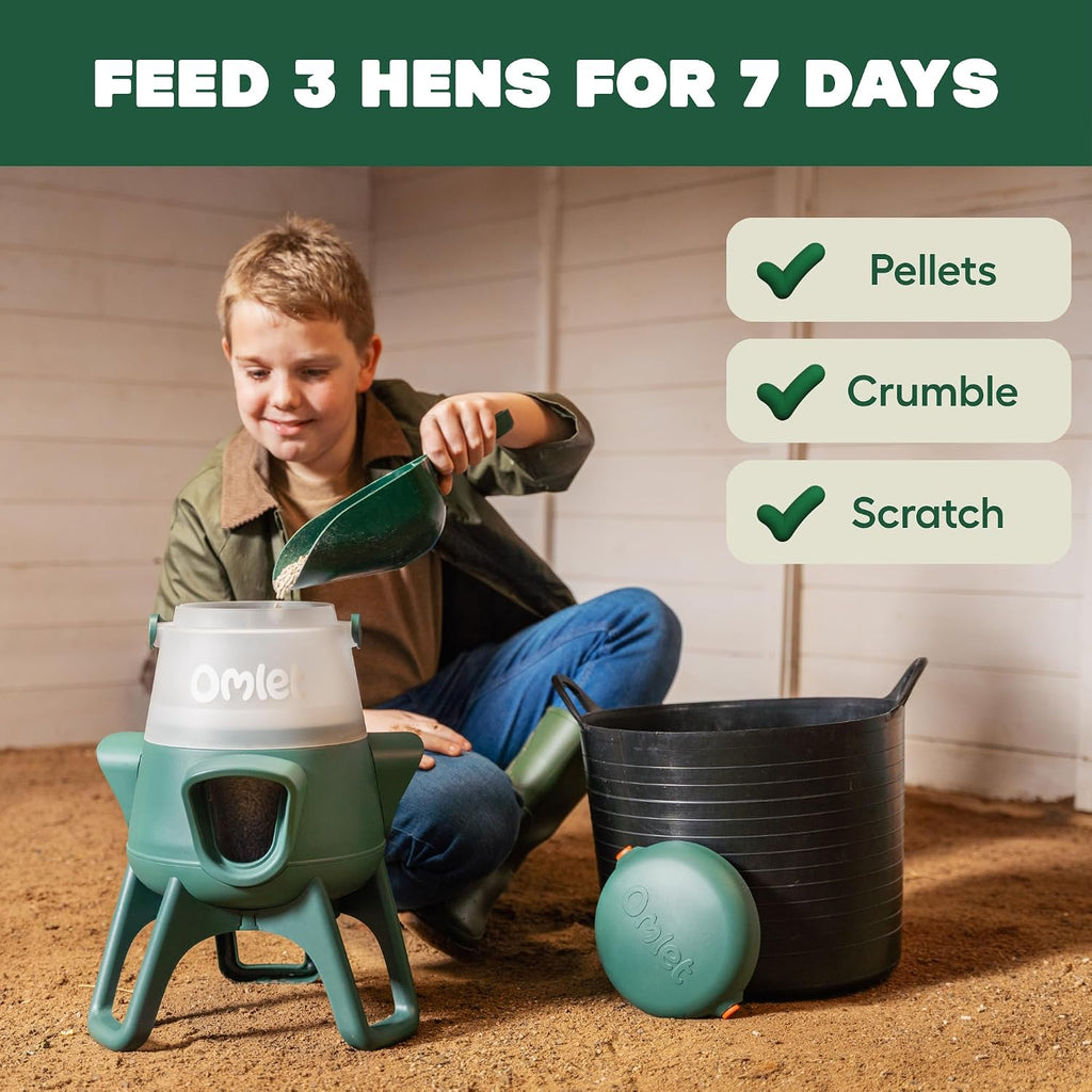 No Waste Chicken Feeder for Coop | Anti-Spill Poultry Feeder with 3 Feeding Ports | Hanging or Free Standing |