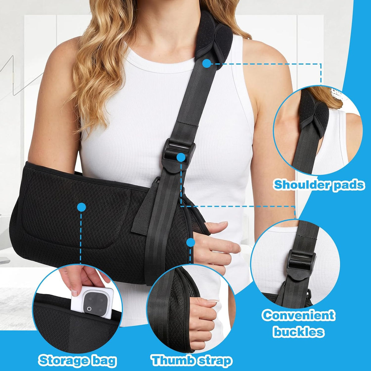 Arm Sling, Shoulder Immobilizer Breathable Sling for Shoulder Injury, Shoulder Sling Immobilizer with Foam Neck Left