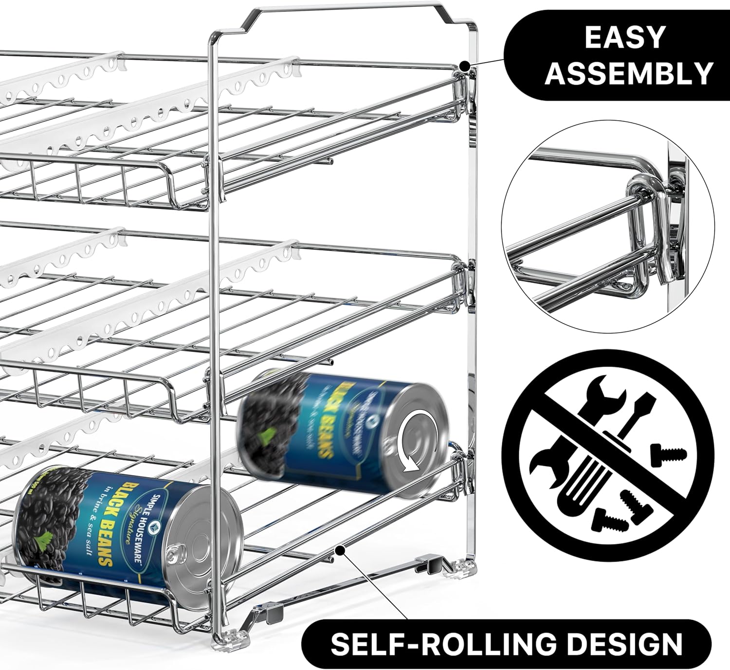 Stackable Can Organizer Rack for Pantry/Cabinet – 11.5" D x 17" W x 13.75" H, Holds 36 Cans, 3-Tier Can Food Storage