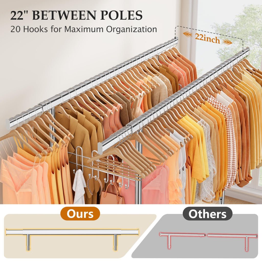 Clothes Rack Heavy Duty Load 900 Lbs with Wheels,Commercial,Chrome