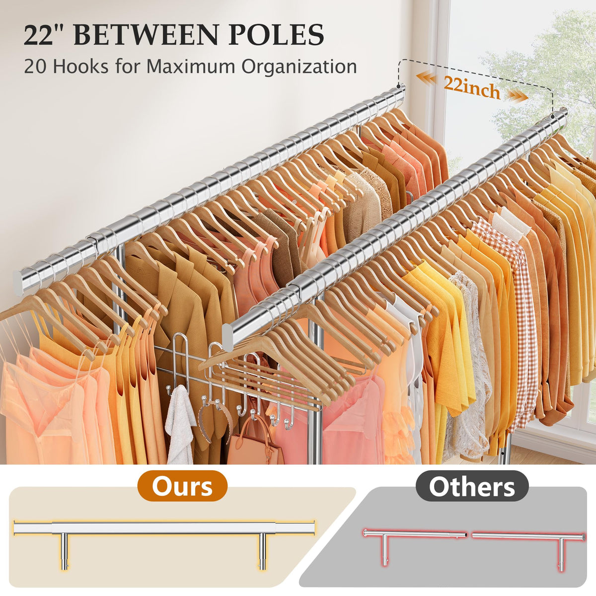 Clothes Rack Heavy Duty Load 900 Lbs with Wheels,Commercial,Chrome
