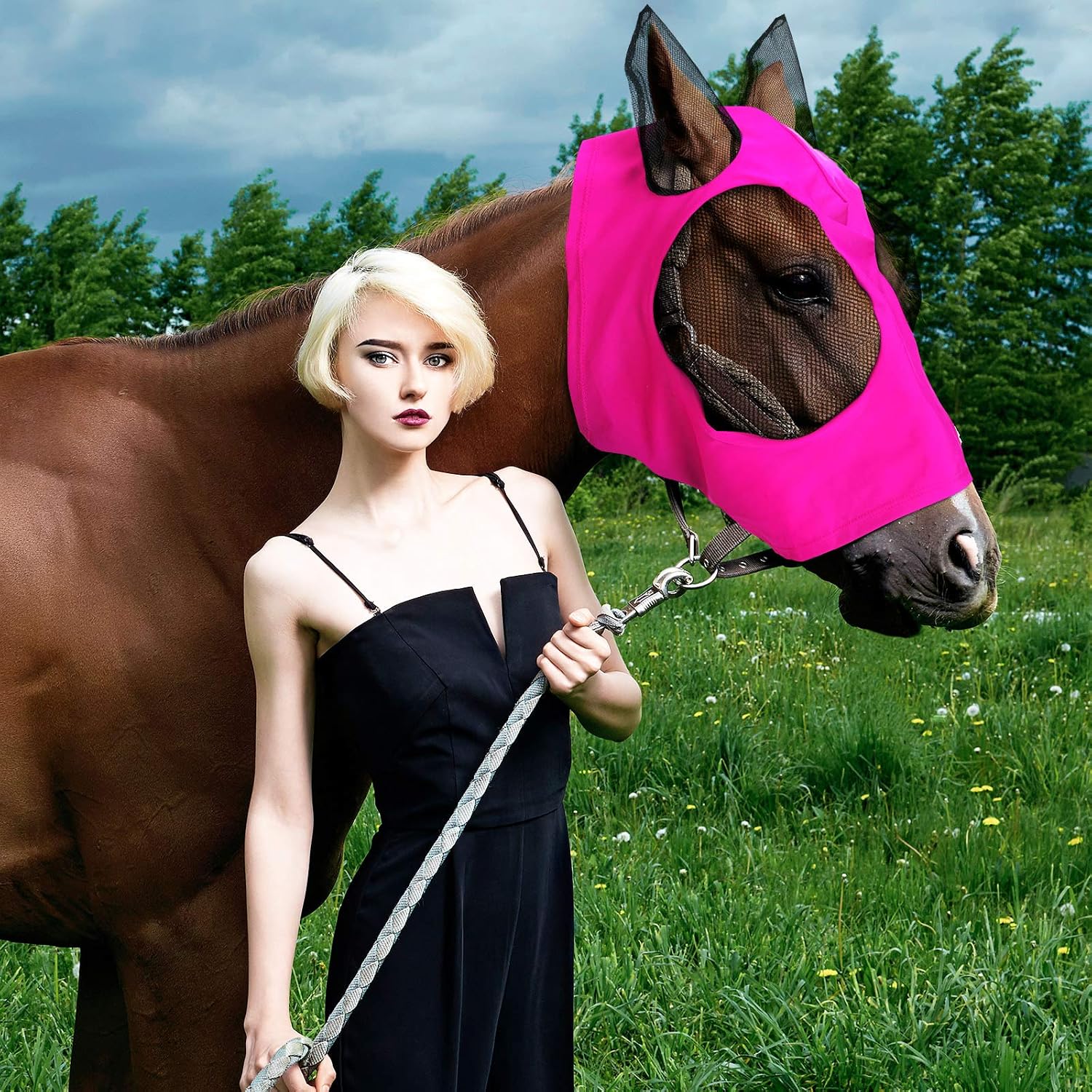 3 Pcs Horse Fly Mask with Ears UV Protection Full Face Fly Masks for Horses Elastic Smooth Breathable Comfortable Fit