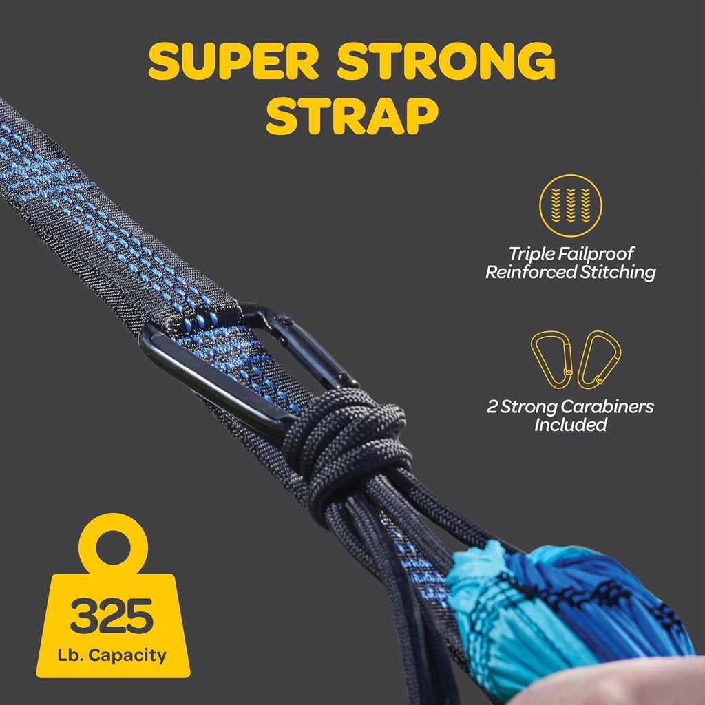 Durable Hammock 400 lb Capacity, Nylon Camping Hammock Chair - Double or Single Sizes w/Tree Straps and Attached