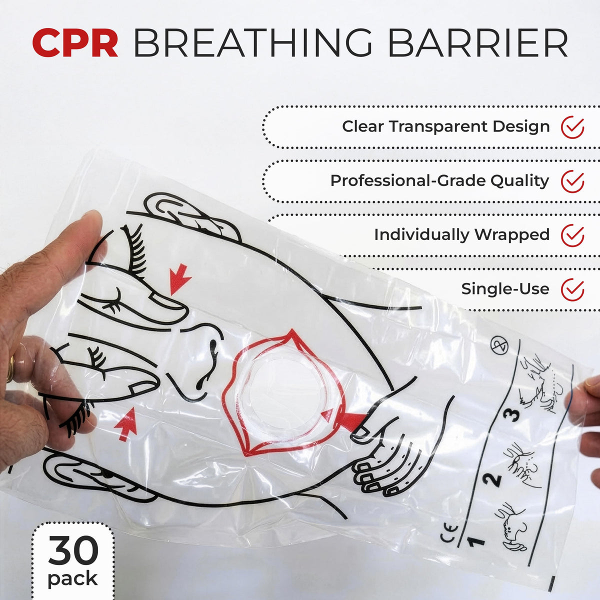 CPR Face Shield fits Adults, Children and Infants - 30 Pack