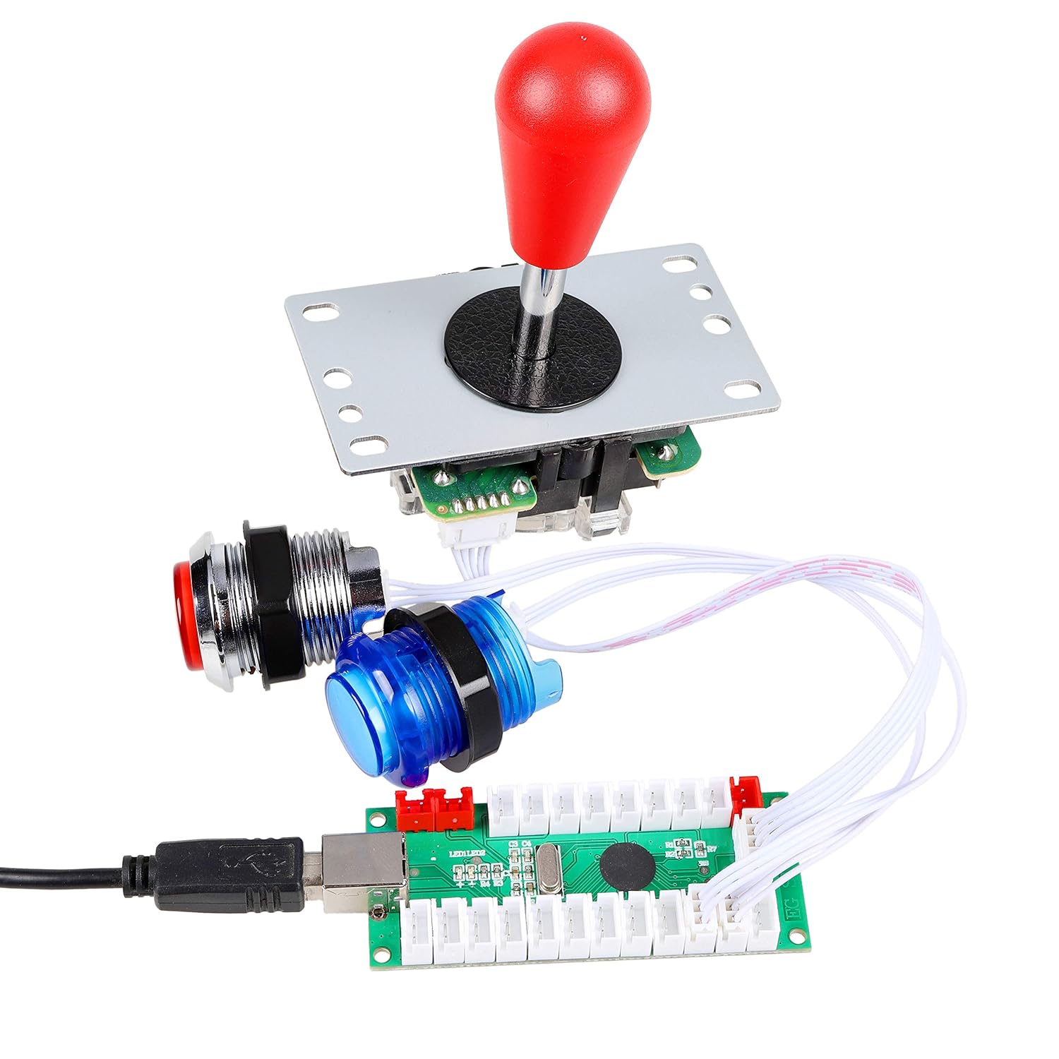 4 Player LED Arcade Kit Ellipse Oval Style Joystick USB Encoder to PC Games DIY Controllers Bat Joystick 4 Colors LED