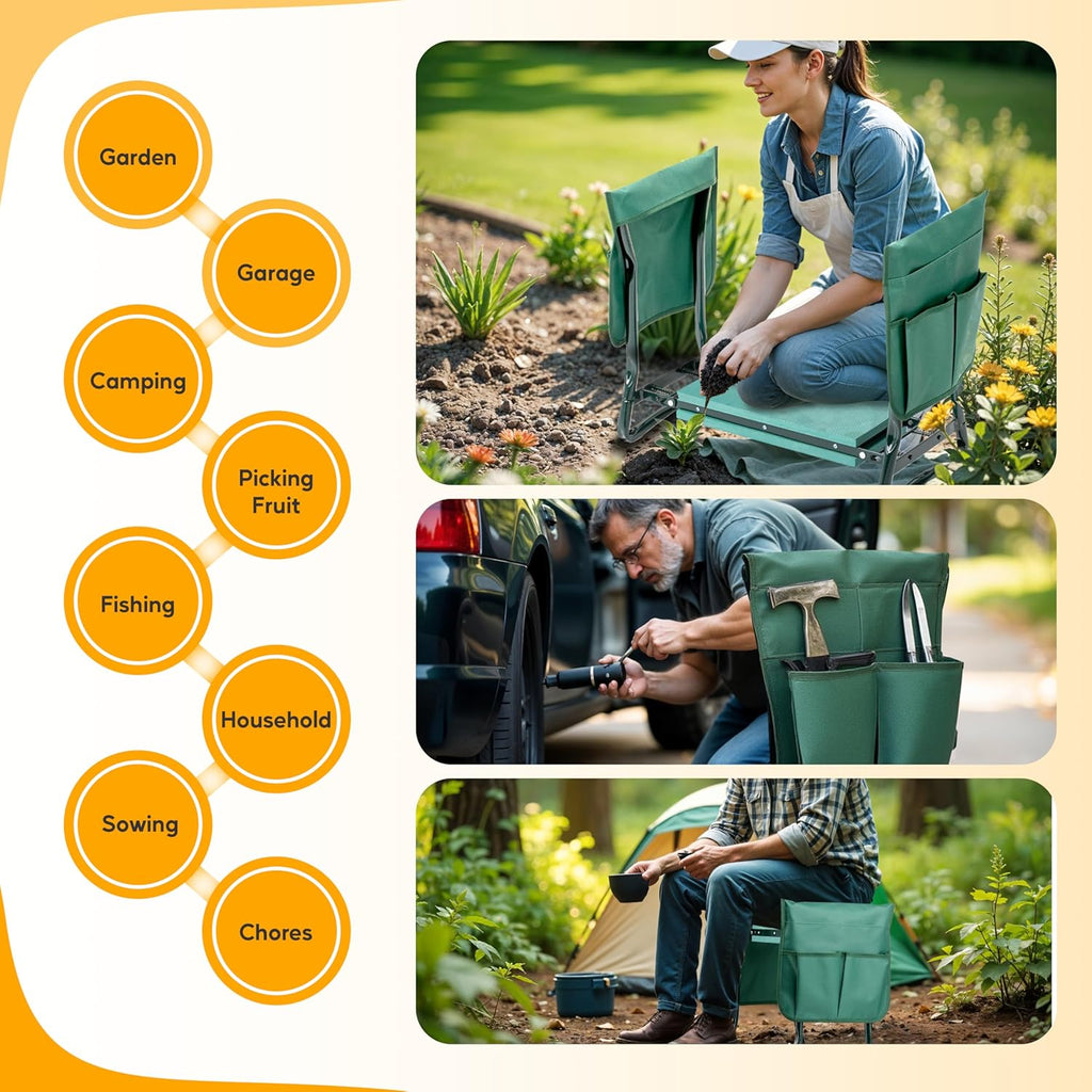 Garden Kneeler and Seat, Foldable Kneeling Stool with Thicker EVA Foam Pad, Heavy Duty Bench with Tool Pouch, Gifts