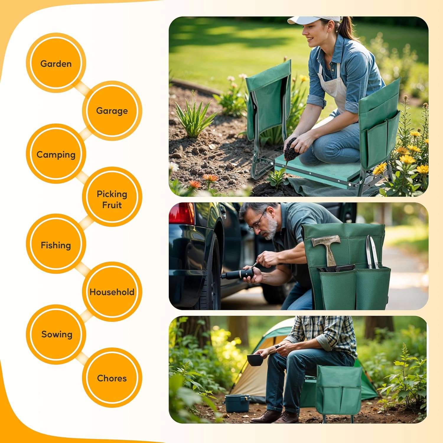 Garden Kneeler and Seat, Foldable Kneeling Stool with Thicker EVA Foam Pad, Heavy Duty Bench with Tool Pouch, Gifts