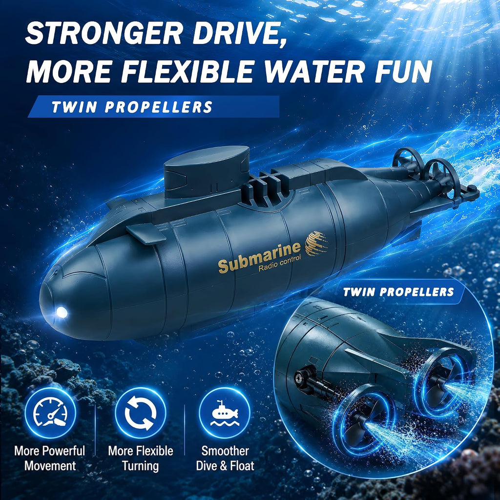 Mini RC Submarine for Kids, Remote Control Electric Dive Boat with Lights | STEM Water Toy for Pool, Bathtub and