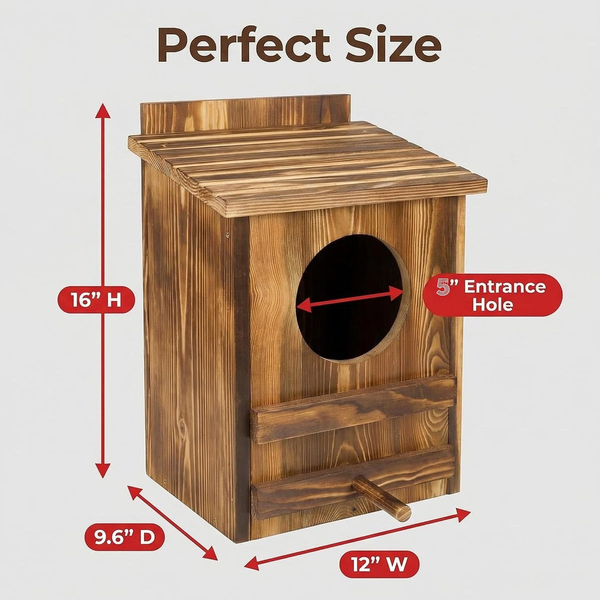 Owl Houses for Outdoors–16"x12"x9.6"Large Carbonized Barred Owl Nesting Box, Waterproof&Ventilated Design