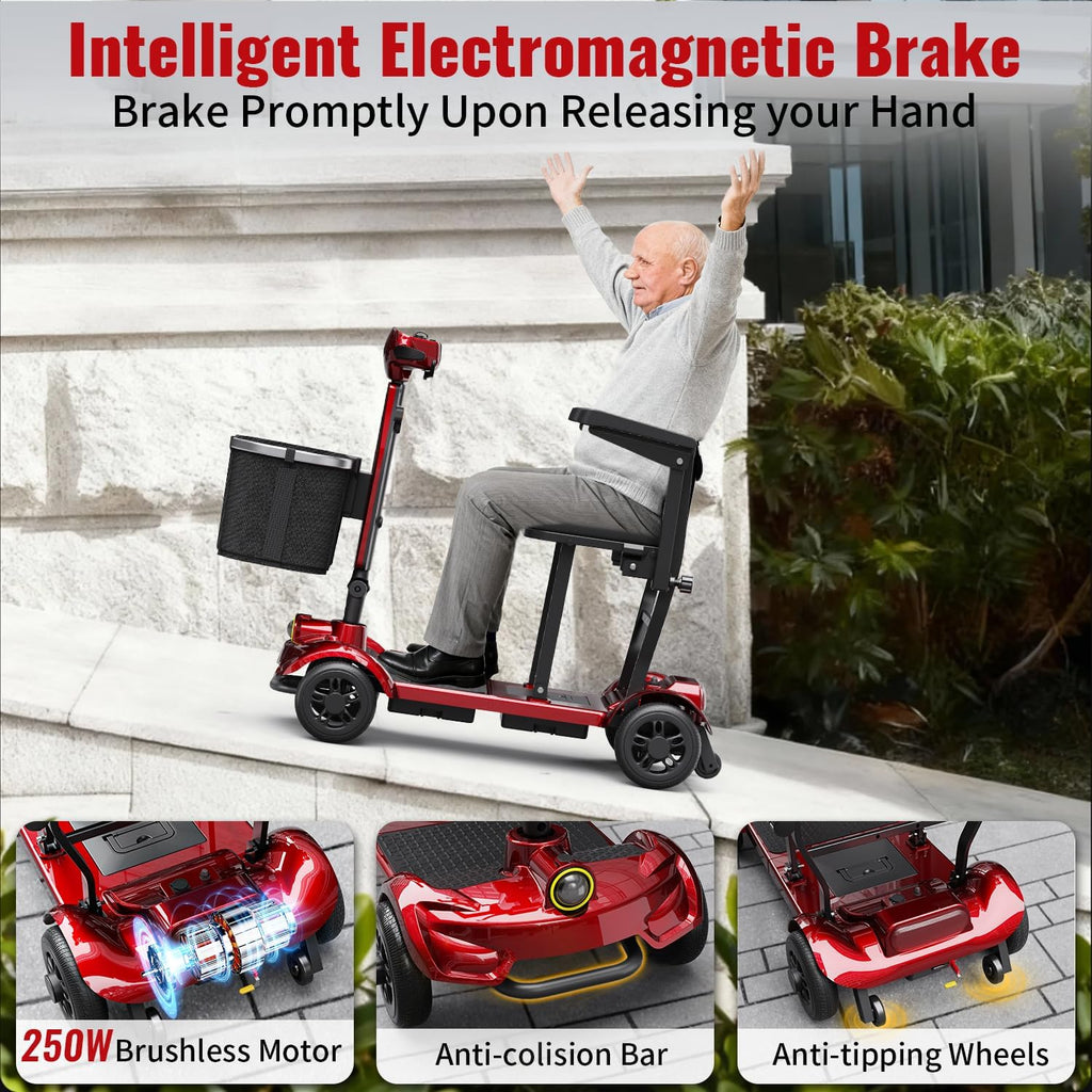 Mobility Scooter for Adults & Seniors, Folding Portable Travel 4 Wheel Electric Scooter, All Terrain Power, Airline
