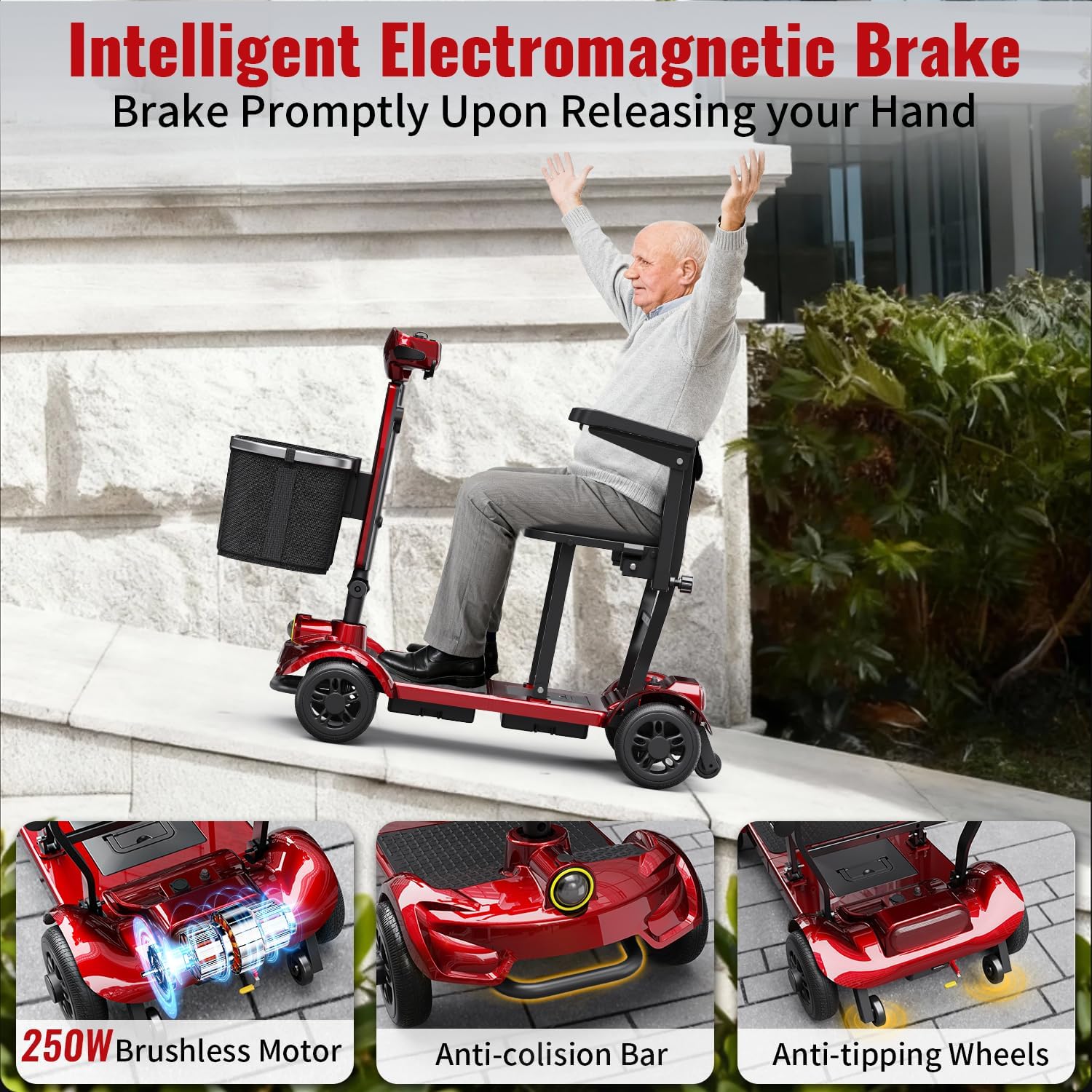 Mobility Scooter for Adults & Seniors, Folding Portable Travel 4 Wheel Electric Scooter, All Terrain Power, Airline