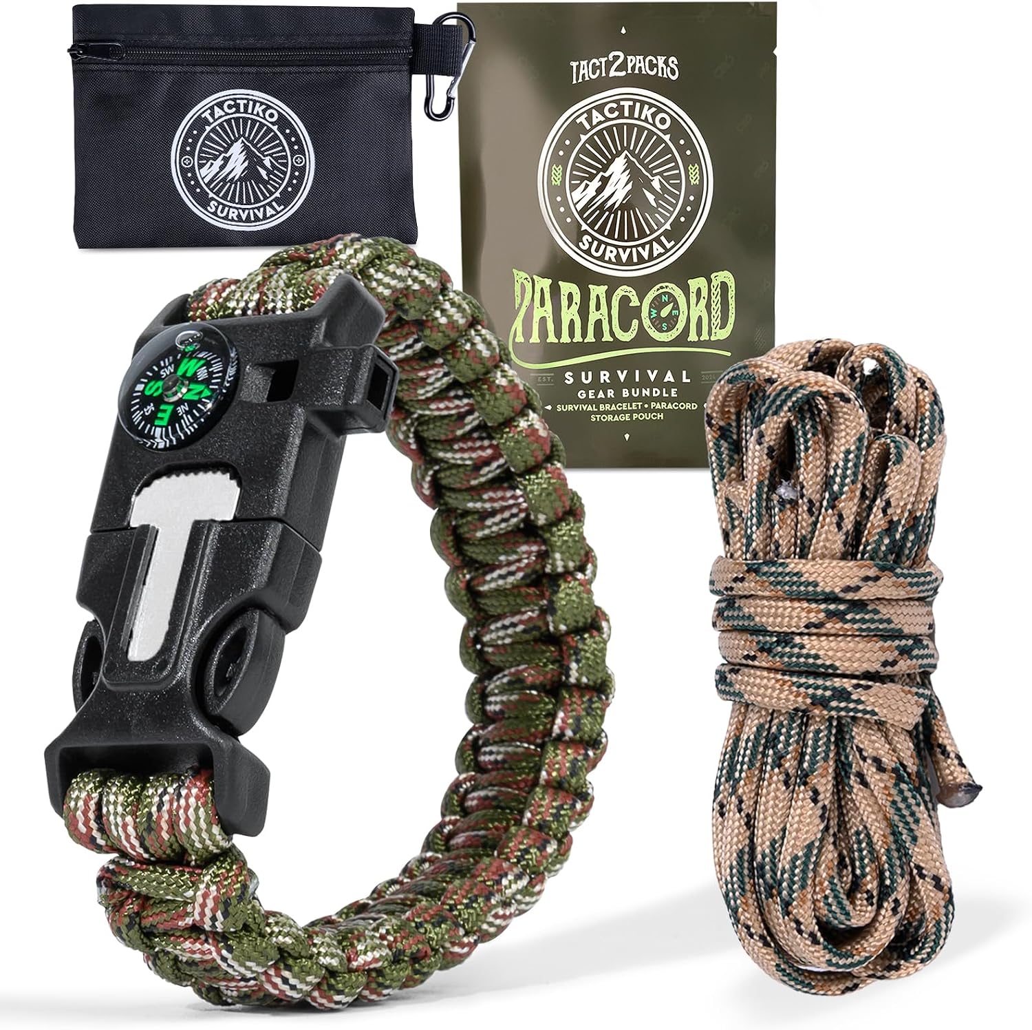 Tactiko Tactical Bracelet & 10' Paracord | Compass, Mini Saw & Fire Starter | Emergency Whistle | Outdoor Essential