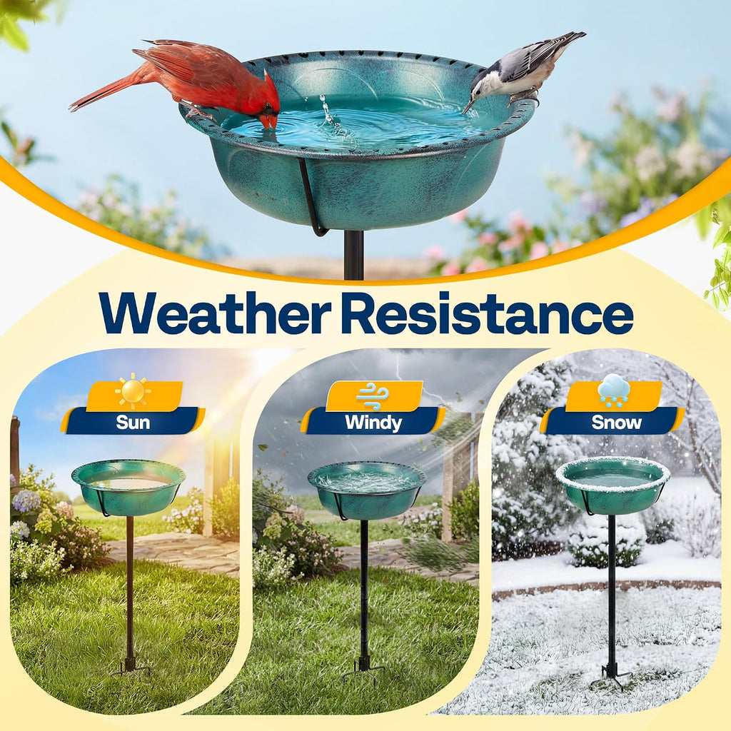 Bird Bath for Outside with Metal Ground Stake, Green