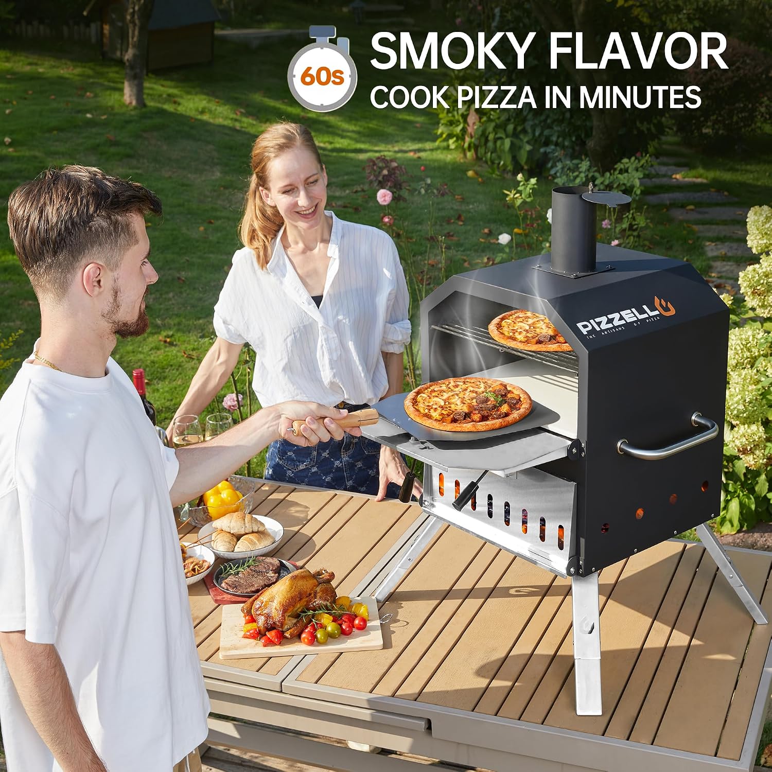 16" Outdoor Pizza Oven, Wood Fired 2-Layer Pizza Oven