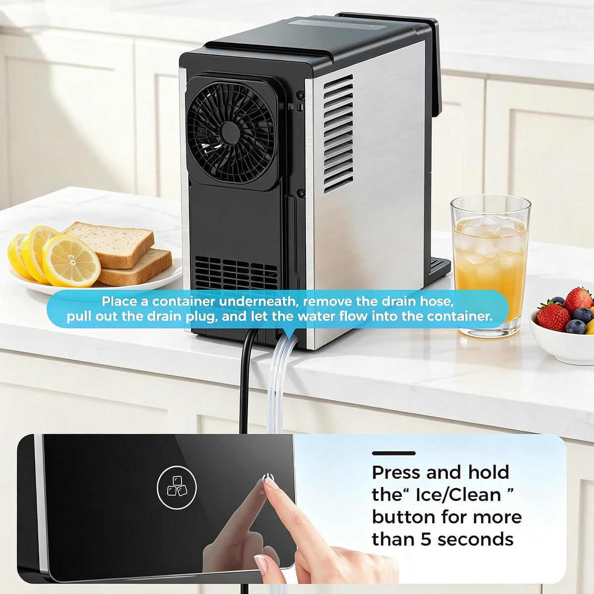 Nugget Countertop Ice Maker, Automatic Ice Dispenser, 33 lbs/Day Chewable Pellet Ice Machine with Self-Cleaning &