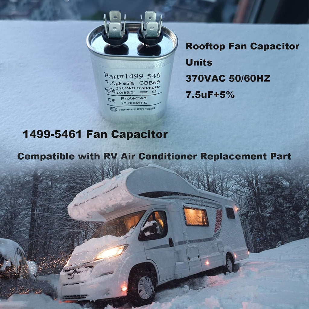 1499-5461 Fan Capacitor for Coleman RV Air Conditioner, Oval Metal Through-Hole Mount Capacitor, 7.5 F, 370 VAC / 50/60Hz, Fits 67/733/737/753/763/833 Models