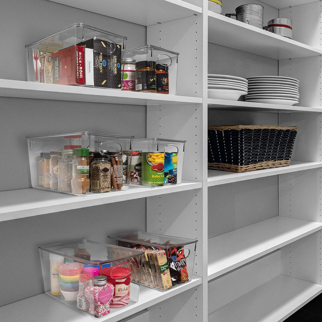 Plastic Storage Bins With lids – Perfect Kitchen Fridge Organizer, Pantry Organization, Cabinet Organizers (4 Pack)