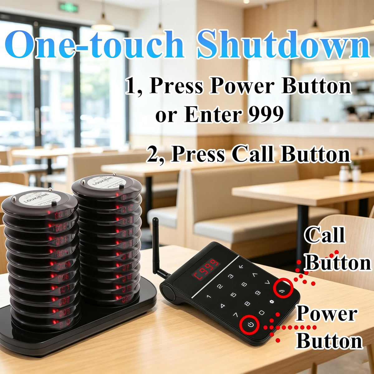Restaurant Pager System, 20 Pagers Wireless Food Ready Buzzer