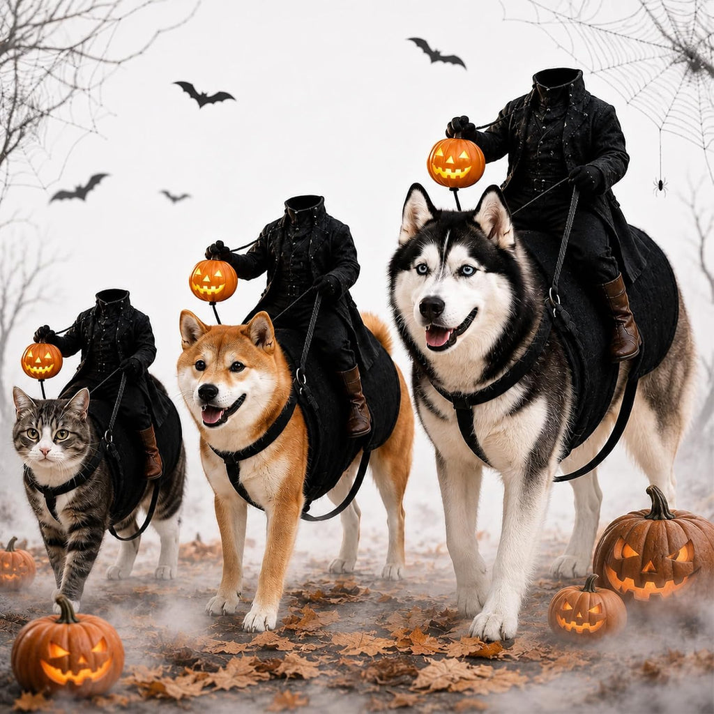 Light-Up Headless Horseman Pet Costume Pumpkin Rider Harness (Black,Large)