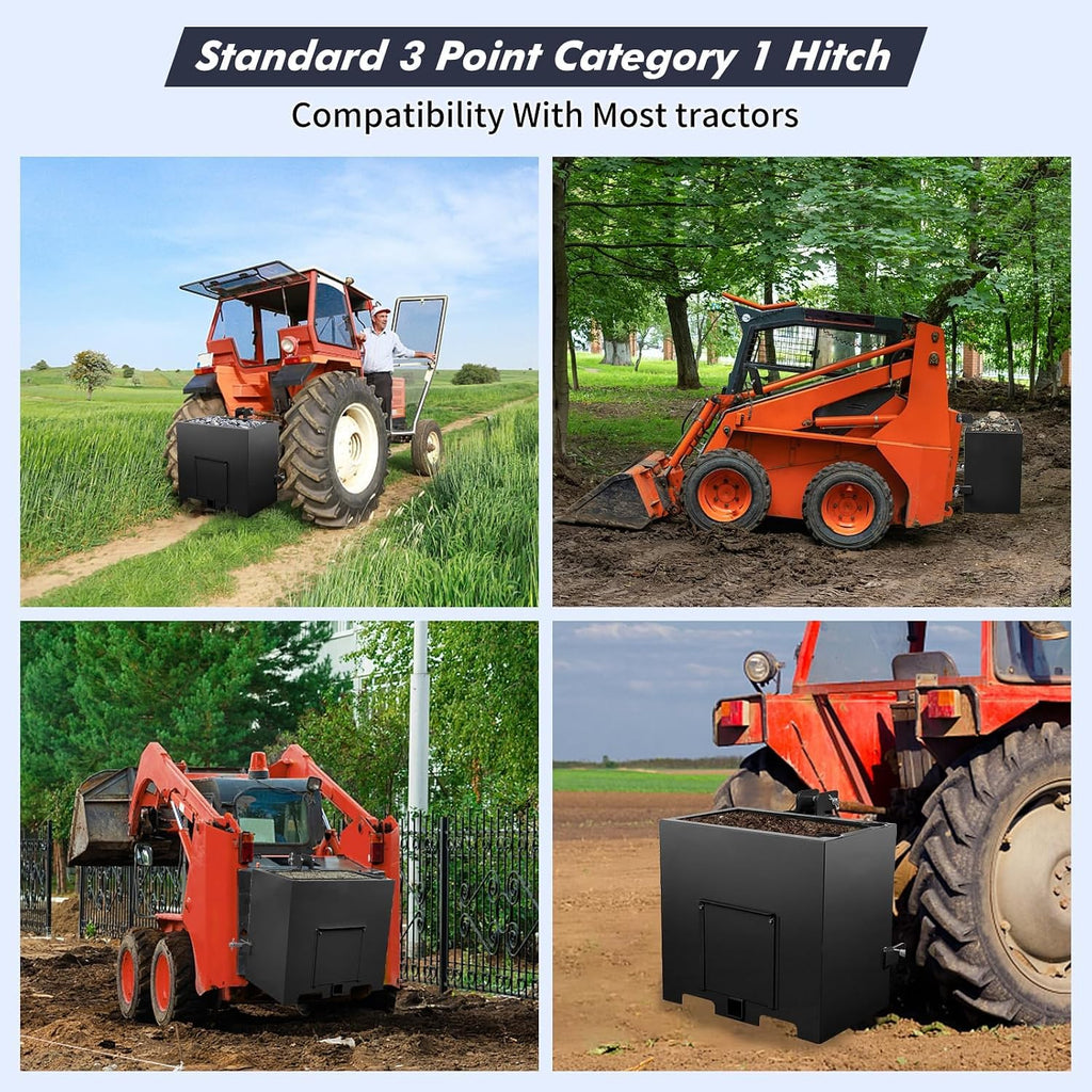 3 Point Ballast Box for Tractor Category | 1, 800 LBS Capacity 5 Cu.ft Volume, Heavy Duty Steel with Standard 2"