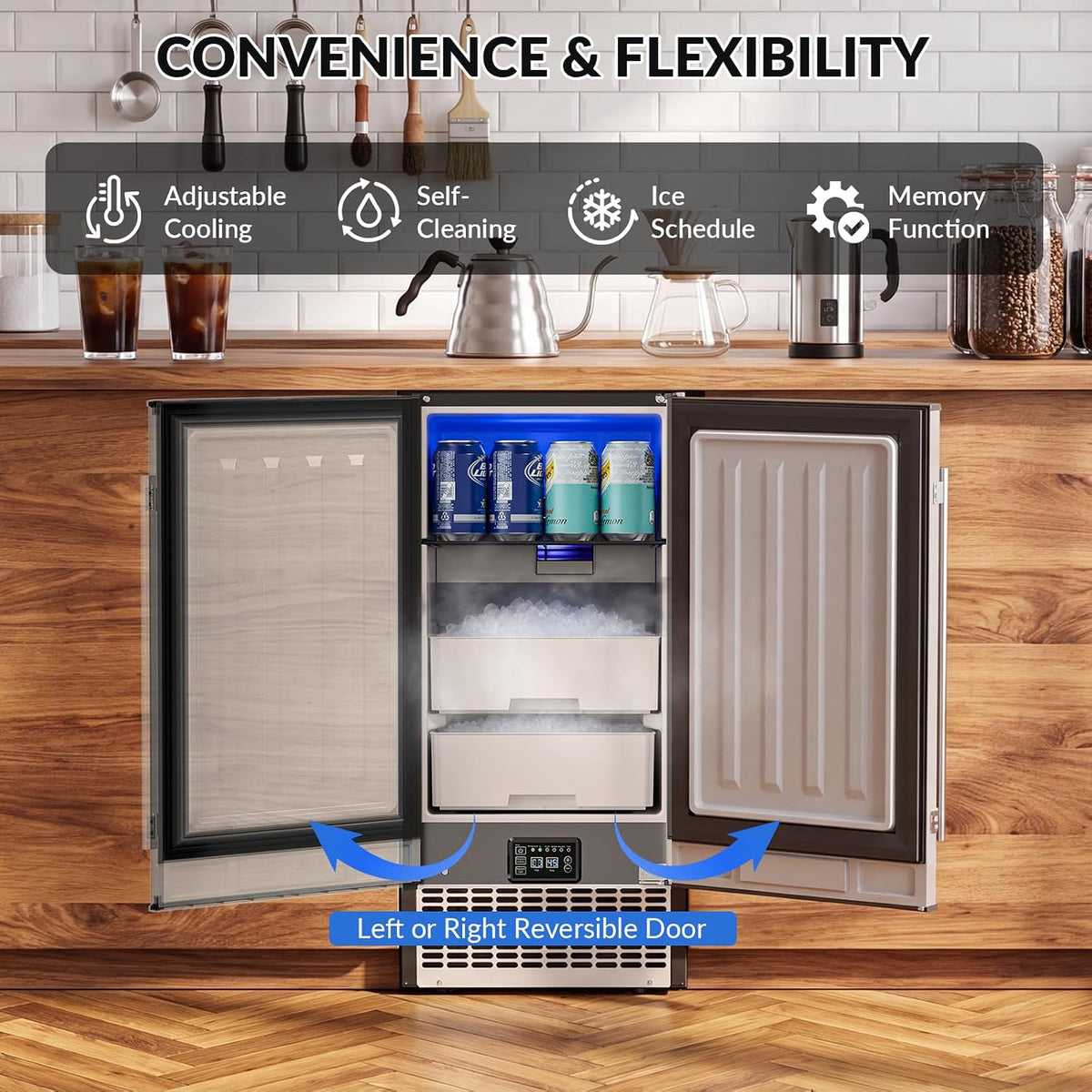 2-in-1 Under Counter Nugget Ice Maker with Beverage Refrigerator