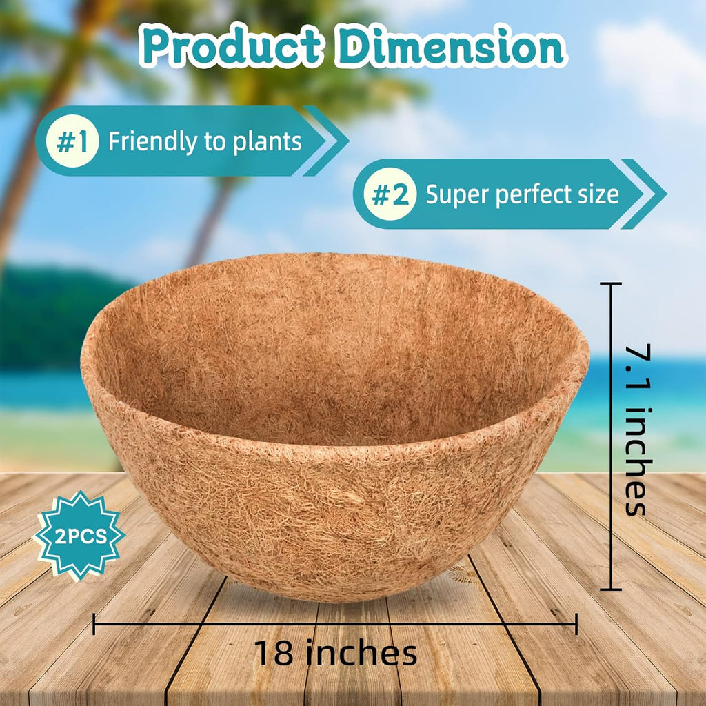 2 Pack 18 Inch Round Coco Liners Replacement, 100% Natural Coconut Coir Liners for Hanging Baskets, Garden Flower