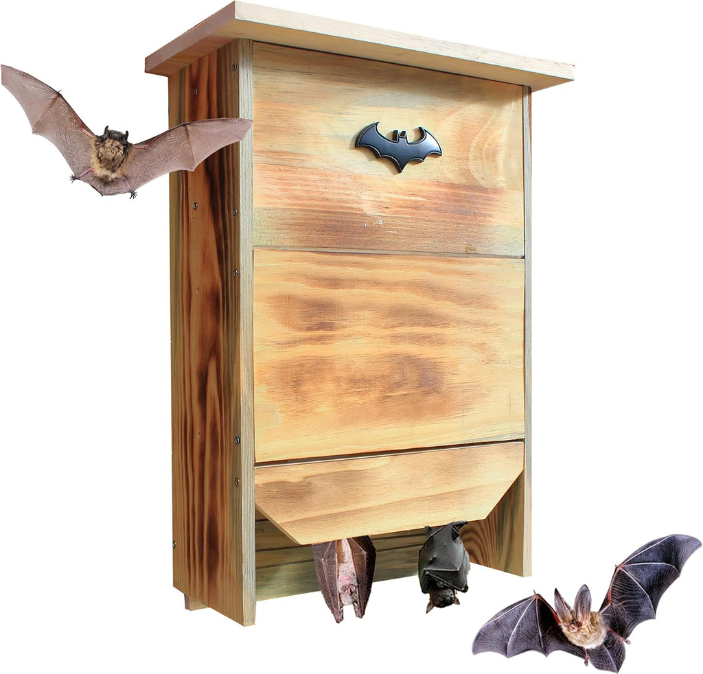 Large Solid Wood Bat House - Dual-Chamber Habitat to Attract Insect-Eating Bats | Includes Pre-Drilled Mounting Kit