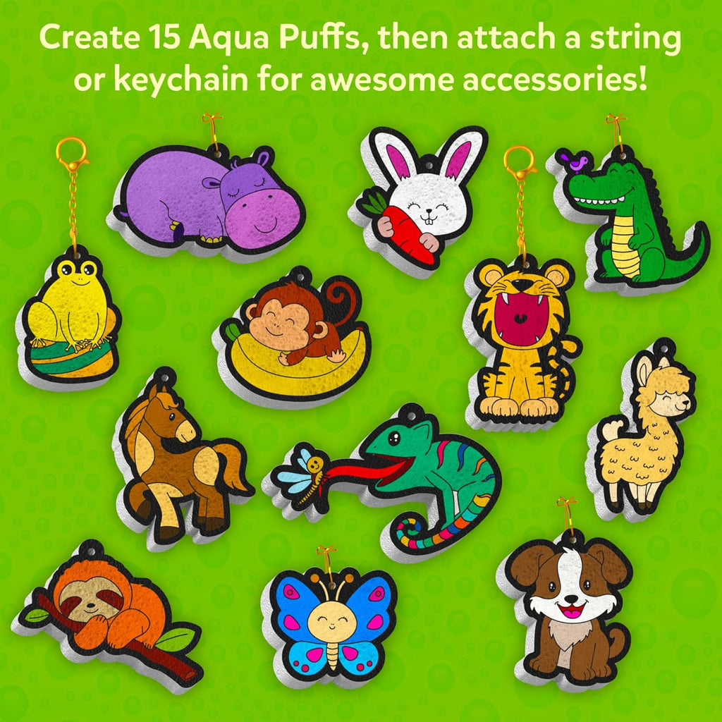 Aqua Puffs Animals, Art & Craft, Paint by Number, Gift for Kids | DIY Puffy Keychains, Screen-Free, Mess-Free