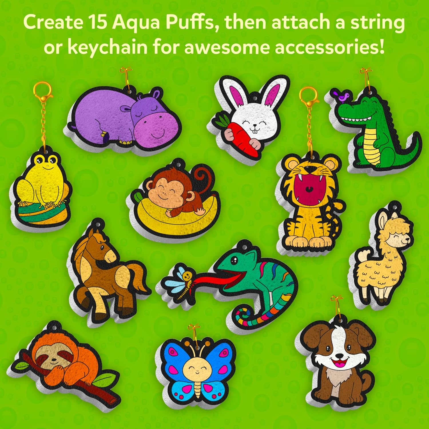 Aqua Puffs Animals, Art & Craft, Paint by Number, Gift for Kids | DIY Puffy Keychains, Screen-Free, Mess-Free
