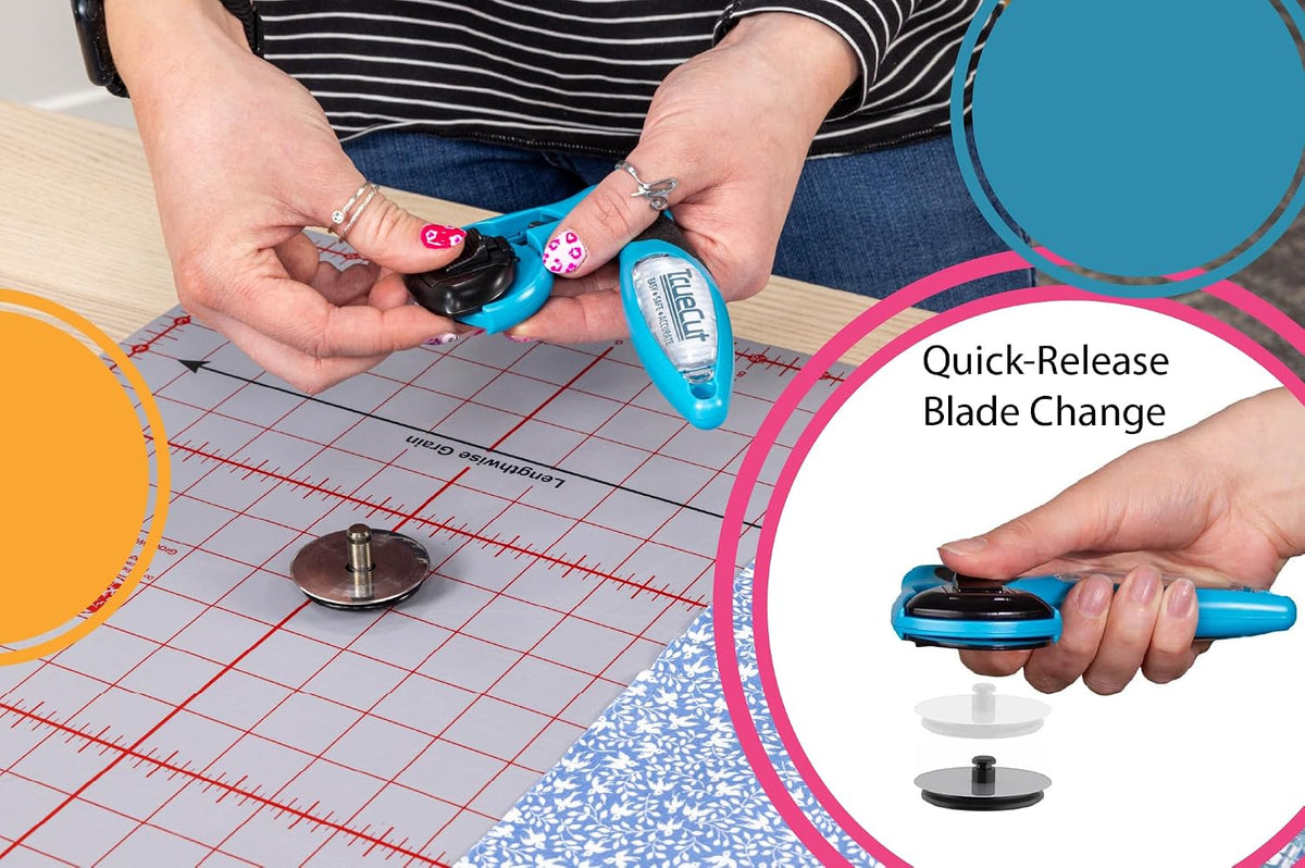 TrueCut My Comfort Rotary Cutter - 45mm Ergonomic Wheel Cutter for Fabric, Quilting, Sewing, Crafting - Left or