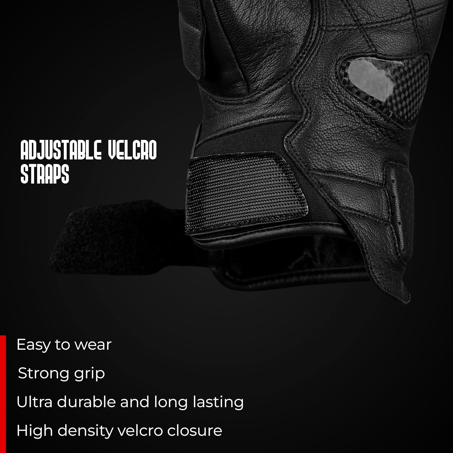 Leather Motorcycle Gloves for Men - Carbon Fiber Knuckle Protection, Motorbike Powersports, Dirt Bike, Touchscreen