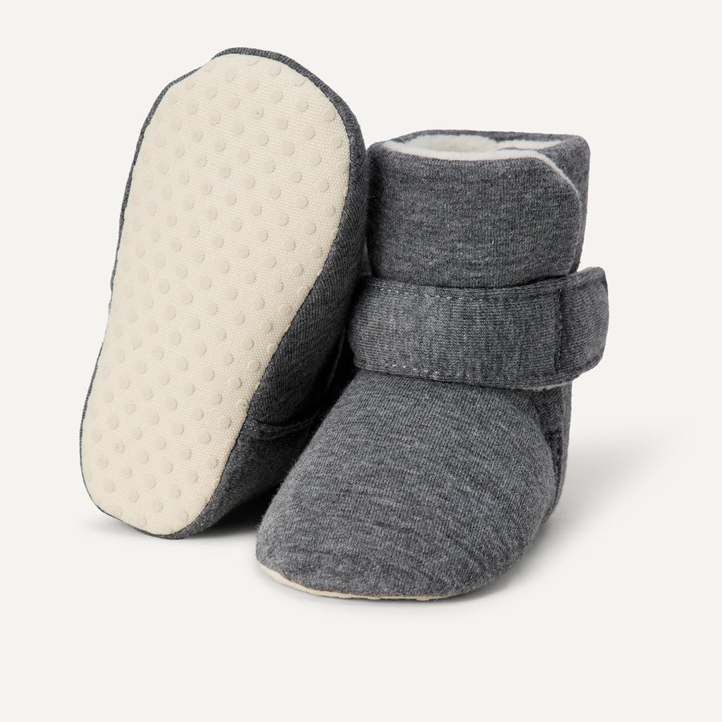 Unisex Babies' Soft Hook & Loop Booties, Infant Crib Shoes, Stay on Infant Slipper Socks with Grippers, Pack of 2