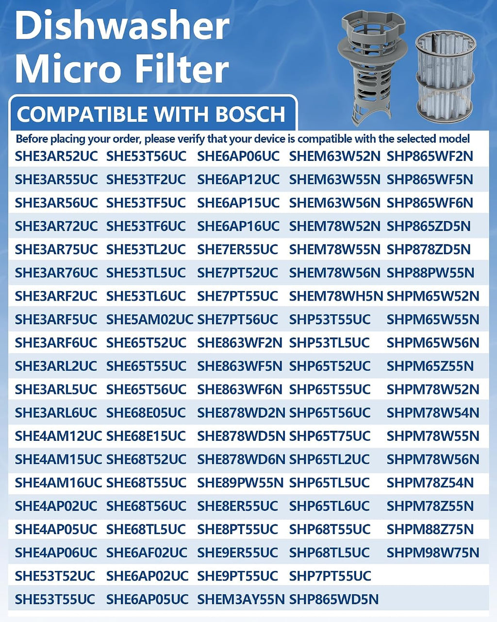 SHE3AR75UC SHPM65Z55N SHE4AP05UC SHE4AP06UC Dishwasher Filter Fit for Bosch