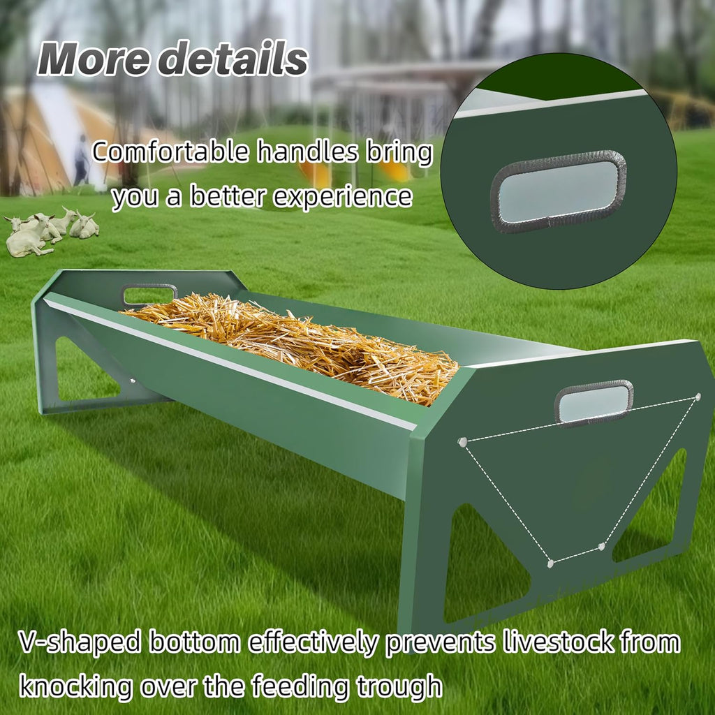 [New Upgrade] Stainless Steel Goat Feeder 45 Inch, Heavy Duty Large Capacity Feed Trough, Thickened Livestock Feeder