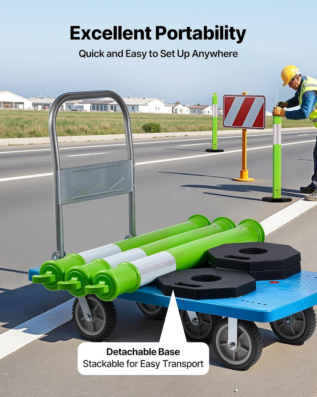 3 Pack Traffic Delineator Posts, 45 inches Traffic Safety Cones with Weighted Base and Reflective Strips, Heavy Duty
