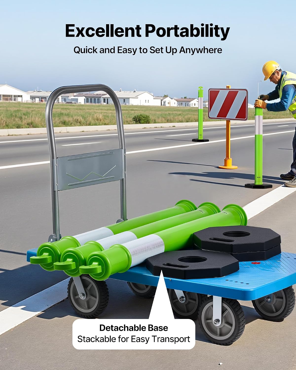 3 Pack Traffic Delineator Posts, 45 inches Traffic Safety Cones with Weighted Base and Reflective Strips, Heavy Duty