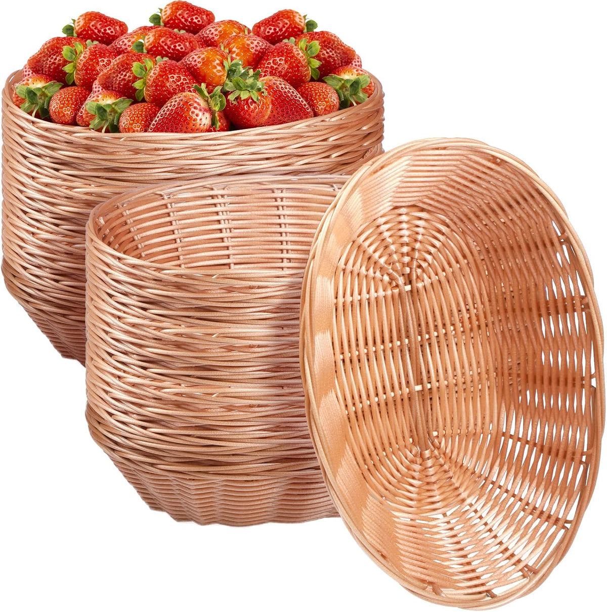 24 Pack Plastic Oval Basket 9.5 x 6.3 x 2.4 Inch Small Fruit Bread Basket Wicker Storage Baskets for Gifts Empty